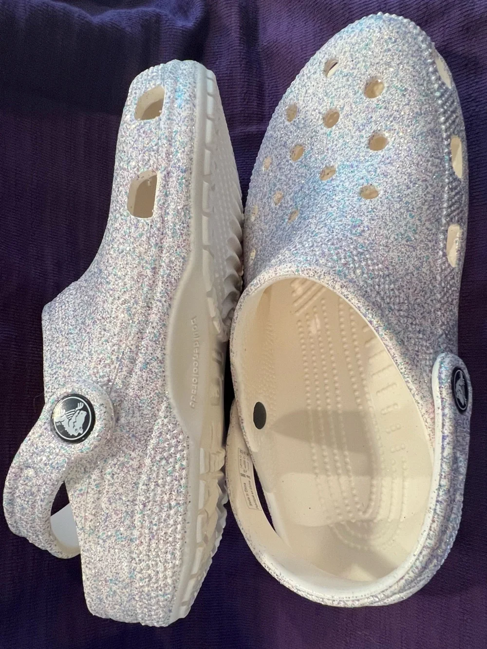 NWT🌟Glitter Crocs Classic Clog- Girls Iridescent White, Blue & Purple Glitter